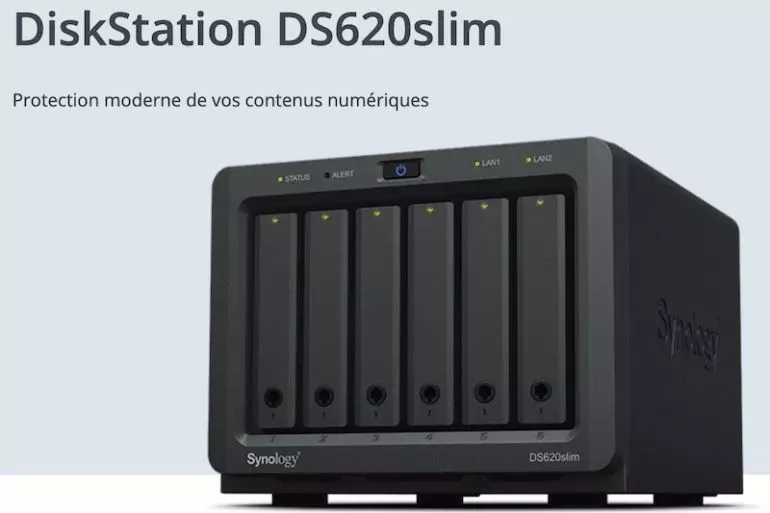 synology DS620slim - Synology lance le DS620slim : 6 baies, Intel J3355, 2Go de RAM, 2 USB 3.0 et 2 RJ45