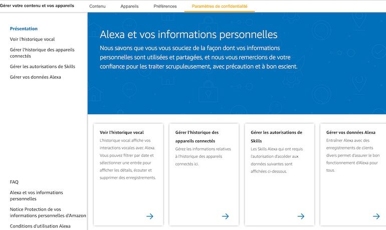 parametres alexa - Supprimer les enregistrements Alexa