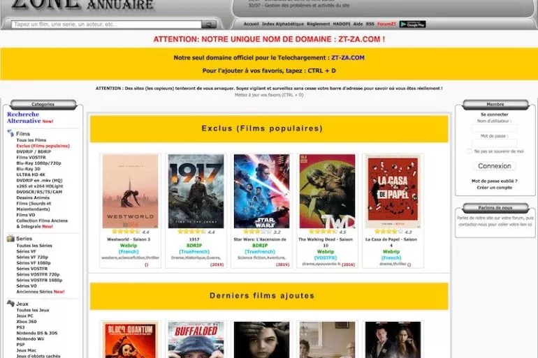 Capture ZT ZA - Zone-Annuaire (anciennement Zone-Telechargement) change encore de nom