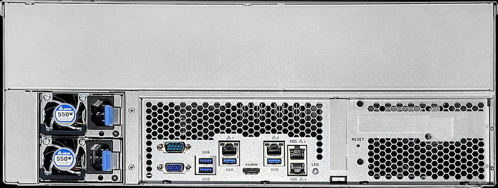 AS7224RDX arriere - ASUSTOR AS7224RDX : NAS rackable 24 baies ultra performant