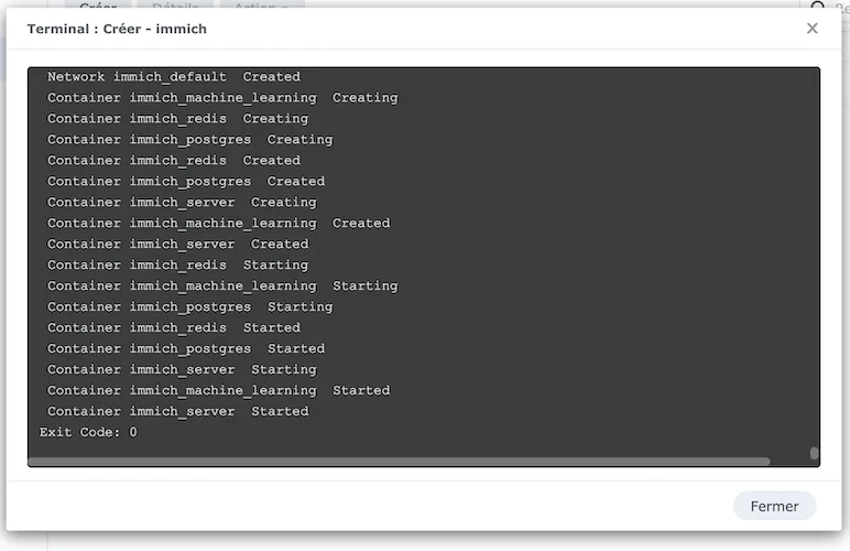 Créer projet Immich Synology