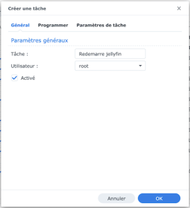 creer tache - NAS Synology : redémarrer un conteneur Docker gourmand en RAM