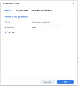 creer tache - NAS Synology : redémarrer un conteneur Docker gourmand en RAM