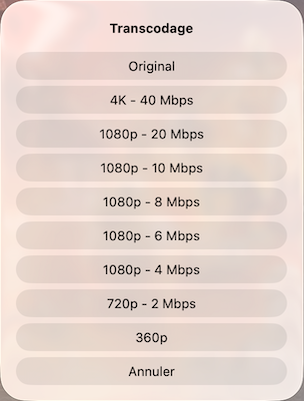 Menu transcodage Infuse 8.5