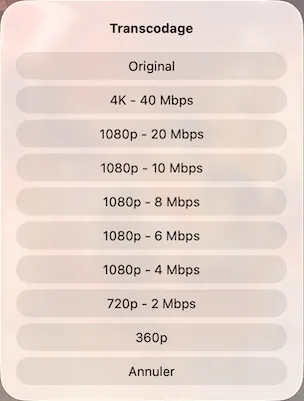 Menu transcodage Infuse 8.5
