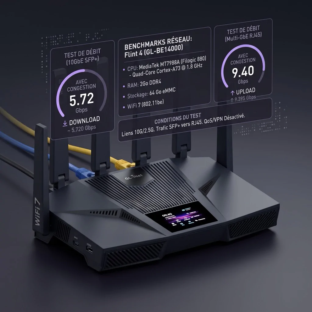 Flint4 Benchmark Gemini 50 - GL.iNet Flint 4 (GL-BE14000) – Test, 2ème partie : Tests de performances