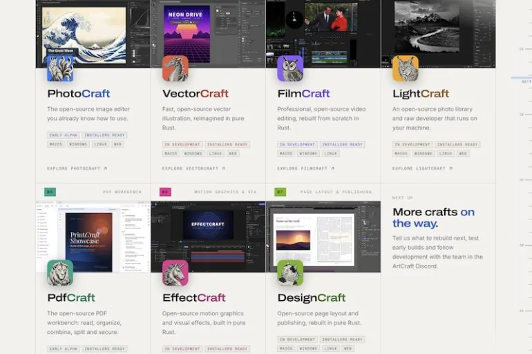 ArtCraft webstie - ArtCraft : 7 alternatives open source à Adobe