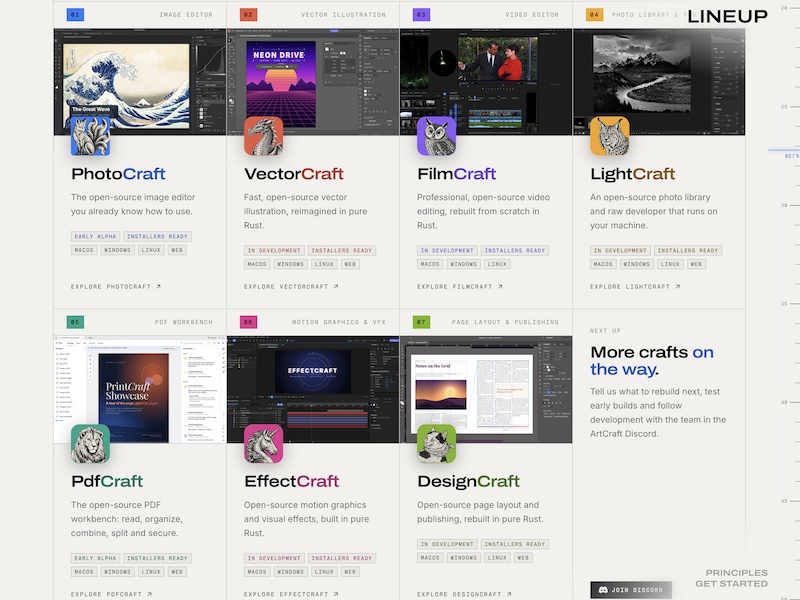 ArtCraft webstie - ArtCraft : 7 alternatives open source à Adobe