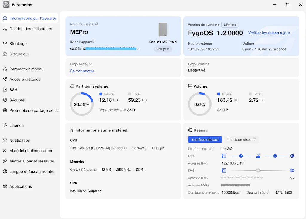 FygoOS Beelink - Test Beelink ME Pro 4 : un NAS 4 baies puissant avec FygoOS